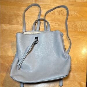 Modern Gray Leather Backpack with Diagonal Zipper
